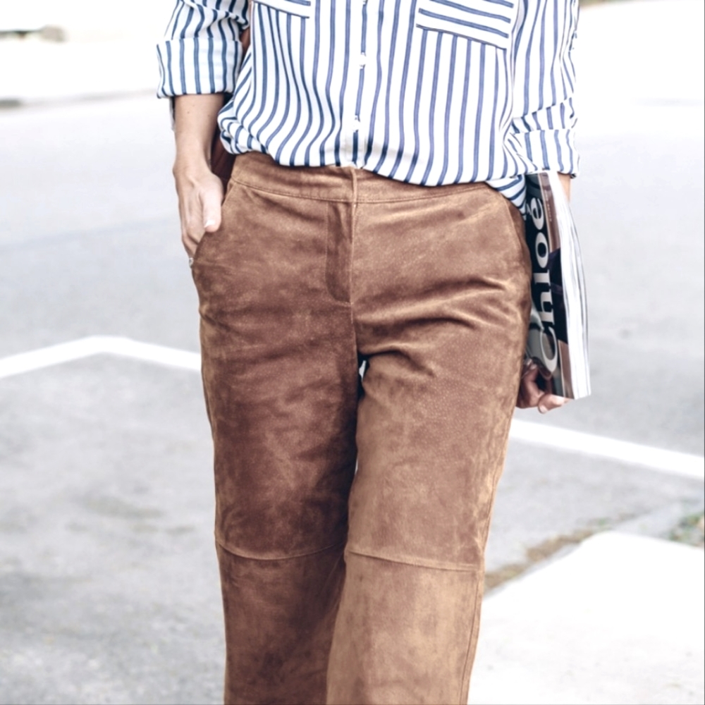 Vintage Leather Pants Camel Brown Suede High Rise Seamed Tapered Leg Bagatelle 8